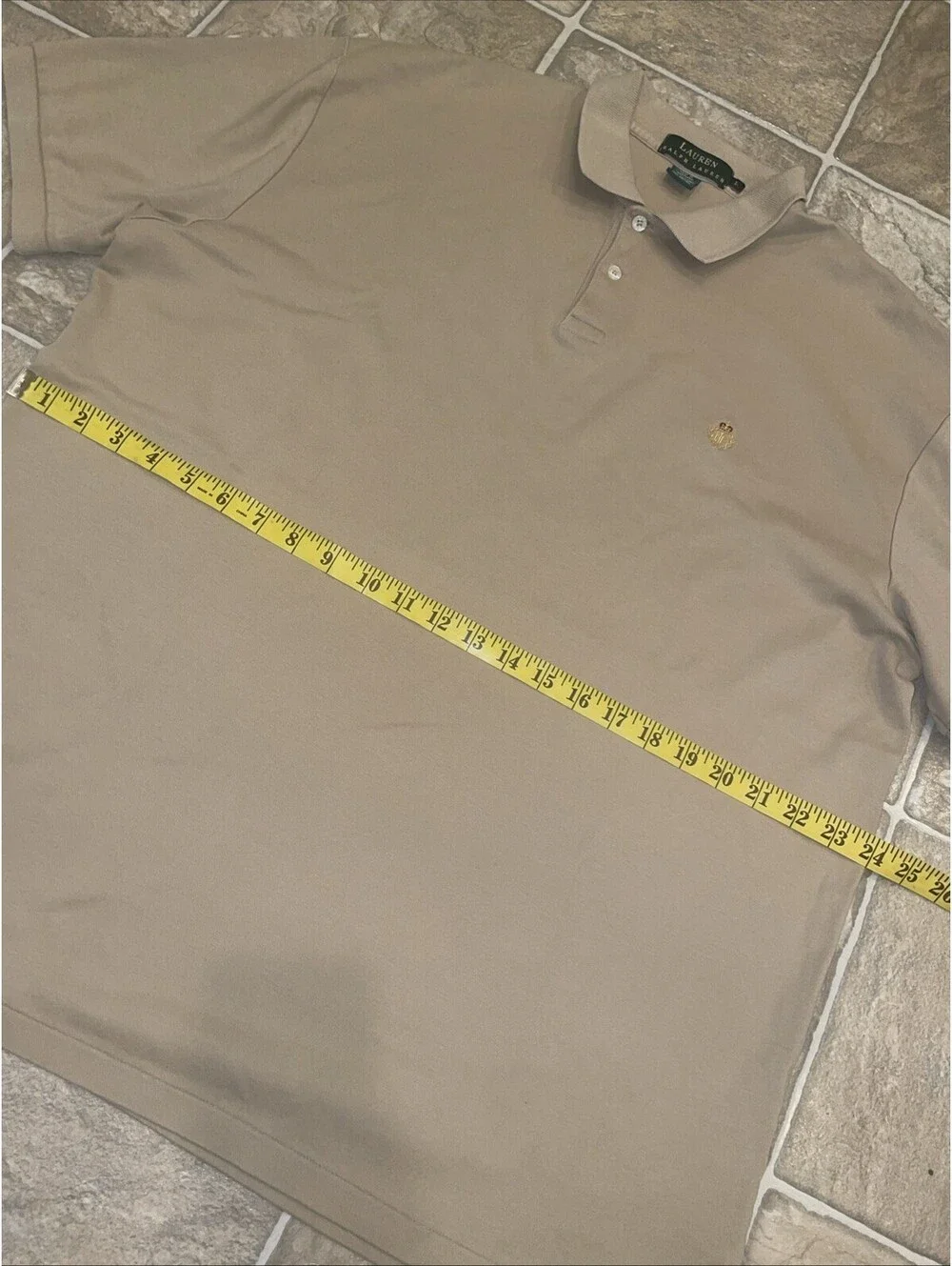 Vintage Lauren Ralph Lauren Polo Shirt Mens L Beige Brown Crest Logo Cotton